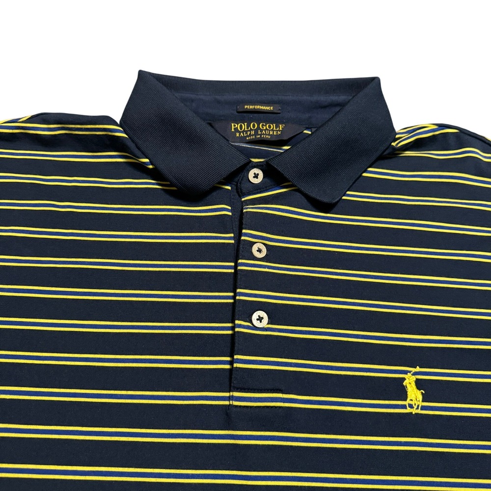 Ralph Lauren Polo Golf Performance Polo Mens Large Blue Yellow Stripe Activewear